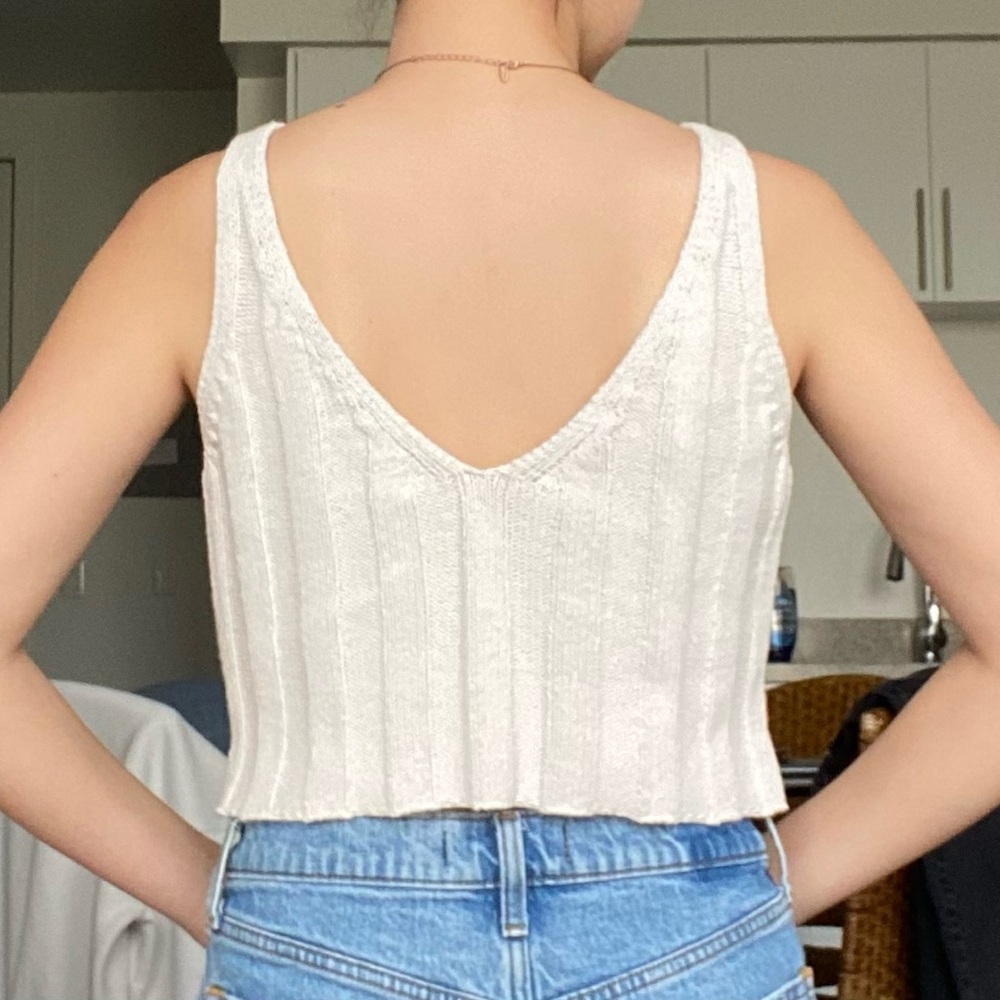 La Hearts Cream Ribbed Crop Top - Picture 2 of 2